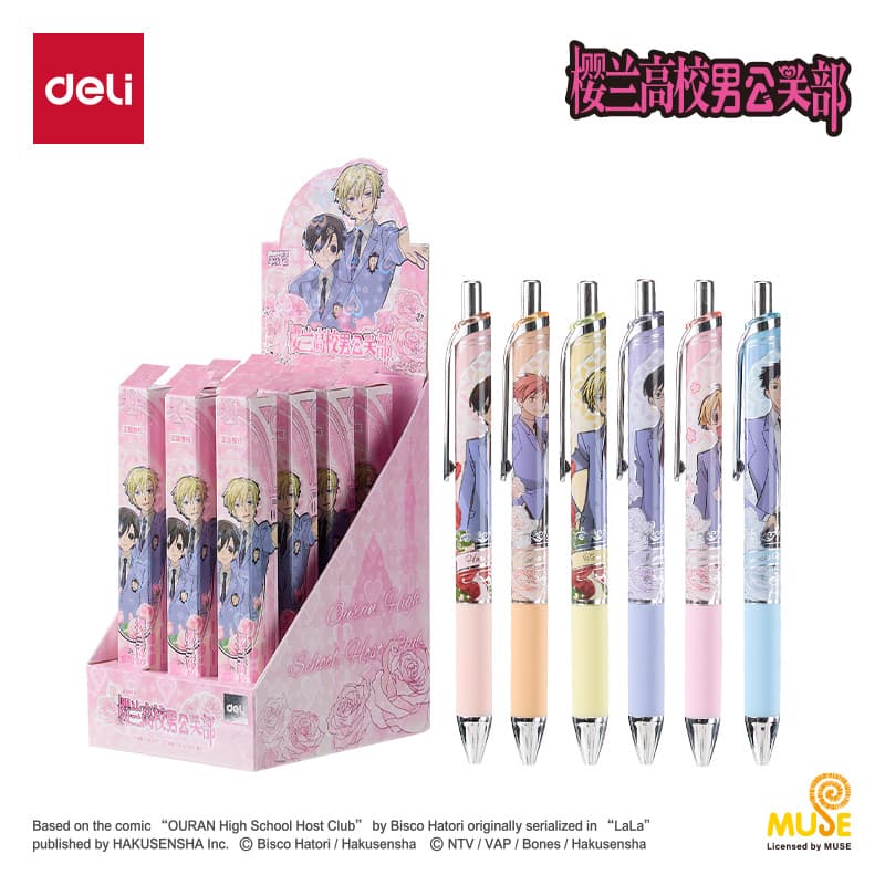 DELI 오란고교 호스트부 속건 노크식 학생 젤펜 0.5mm ST닙 블라인드박스