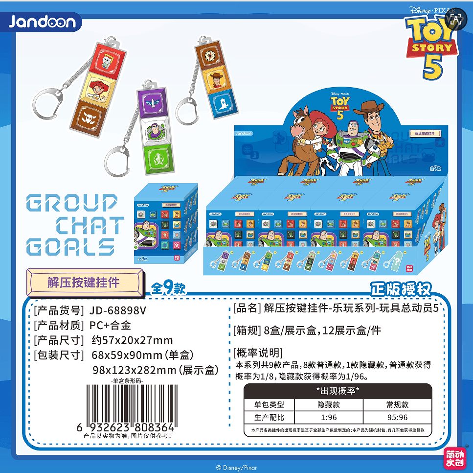 JANDOON 디즈니 말랑 버튼키링 플레이시리즈 토이 스토리 5 블라인드박스